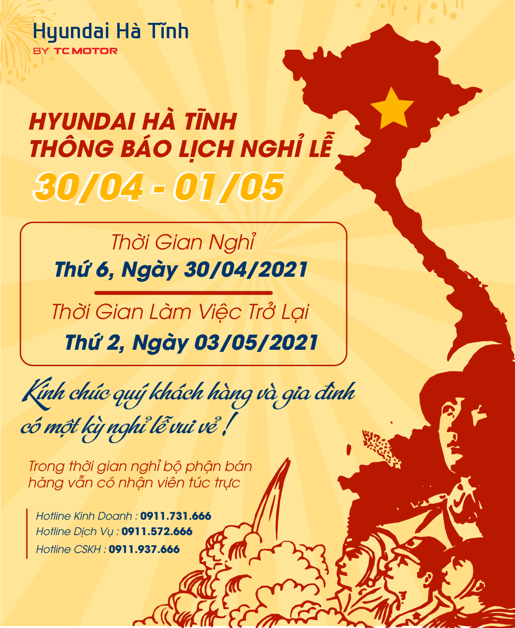 Hyundai Hà Tĩnh Thông Báo Nghỉ Lễ 30/04 - 01/05